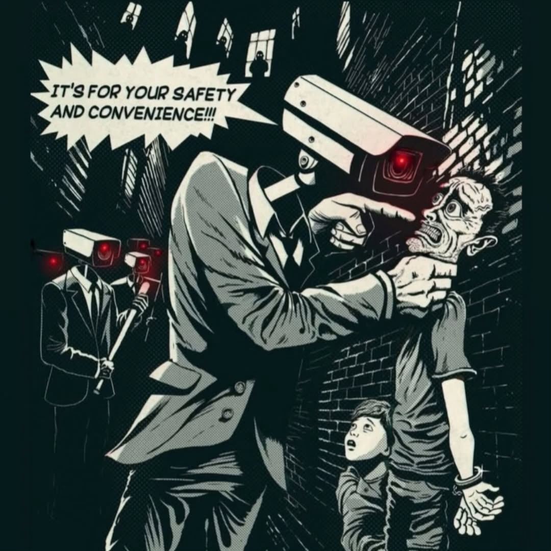 Surveilled — comic-style illustration of state surveillance