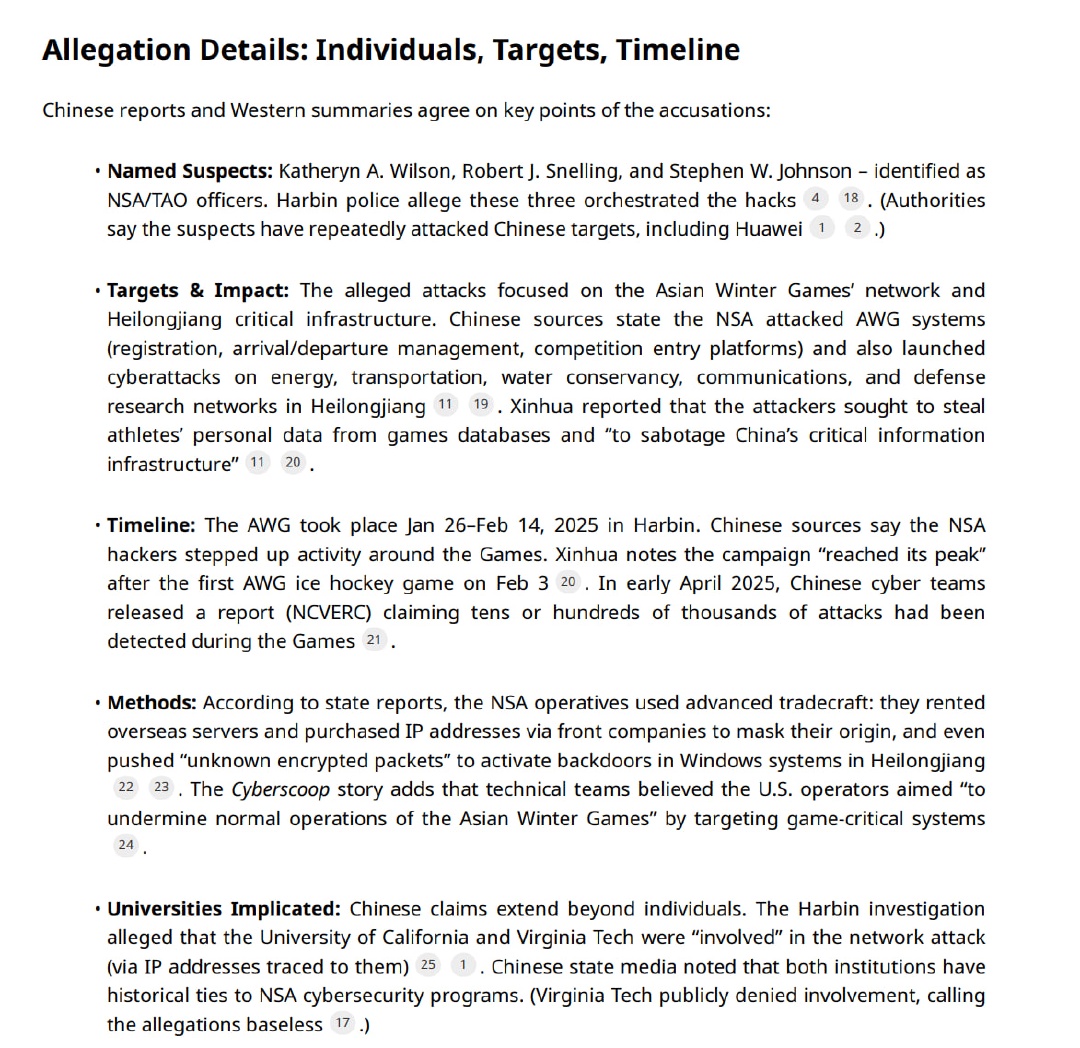 Chinese allegation details — NSA/TAO officers named for AWG Harbin cyberattacks