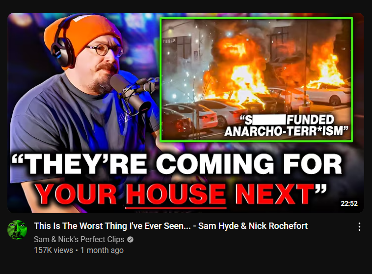 YouTube thumbnail — Sam Hyde / Nick Rochefort clip titled 'They're coming for your house next'